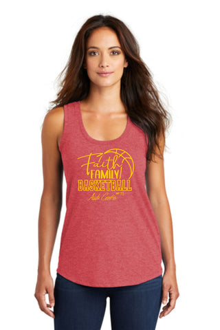 A.C. - Women's Triblend Racerback Tank *Faith, Family, Basketball-Gold Print*