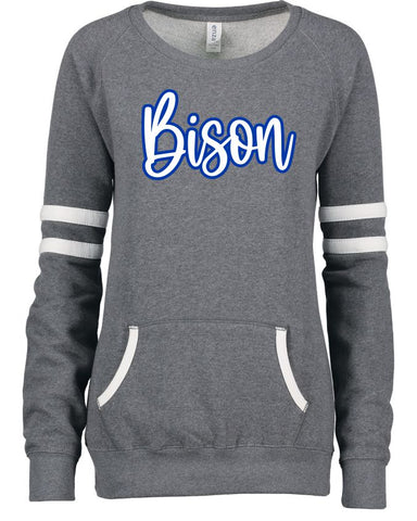 NI Holiday 2025 - Ladies Varsity Fleece Crew Neck Pullover (Puff+Glitter Print)
