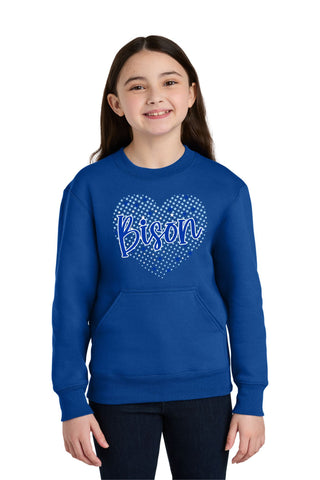 NI Holiday 2025 - Port & Co™ Youth Core Fleece Crewneck Pocket Sweatshirt | Heart Design