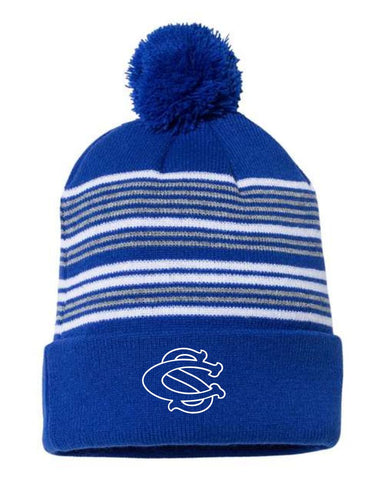 CS Spirit Shop - 12" Striped Pom-Pom Cuffed Beanie