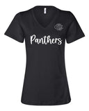 CS Spirit Shop - Women’s Relaxed Jersey V-Neck Tee |Script Panthers - Glitter Option|