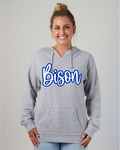 NI Holiday 2025 - Ladies V-Notch Fleece Pullover Hood (Puff + Glitter Print)