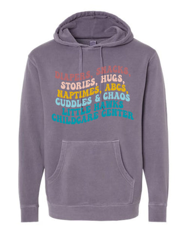 Little Hawks Childcare Center - Unisex Midweight Pigment-Dyed Hooded Sweatshirt |Retro Design|