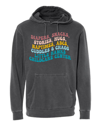 Little Hawks Childcare Center - Unisex Midweight Pigment-Dyed Hooded Sweatshirt |Retro Design|