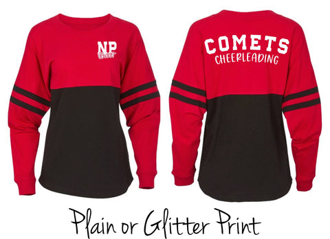 NP Cheer - Women's Pom Pom Long Sleeve Jersey T-Shirt (2 Colors)