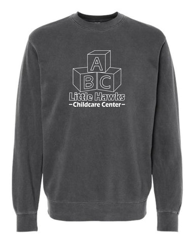 Little Hawks Childcare Center - Unisex Midweight Pigment-Dyed Crewneck Sweatshirt